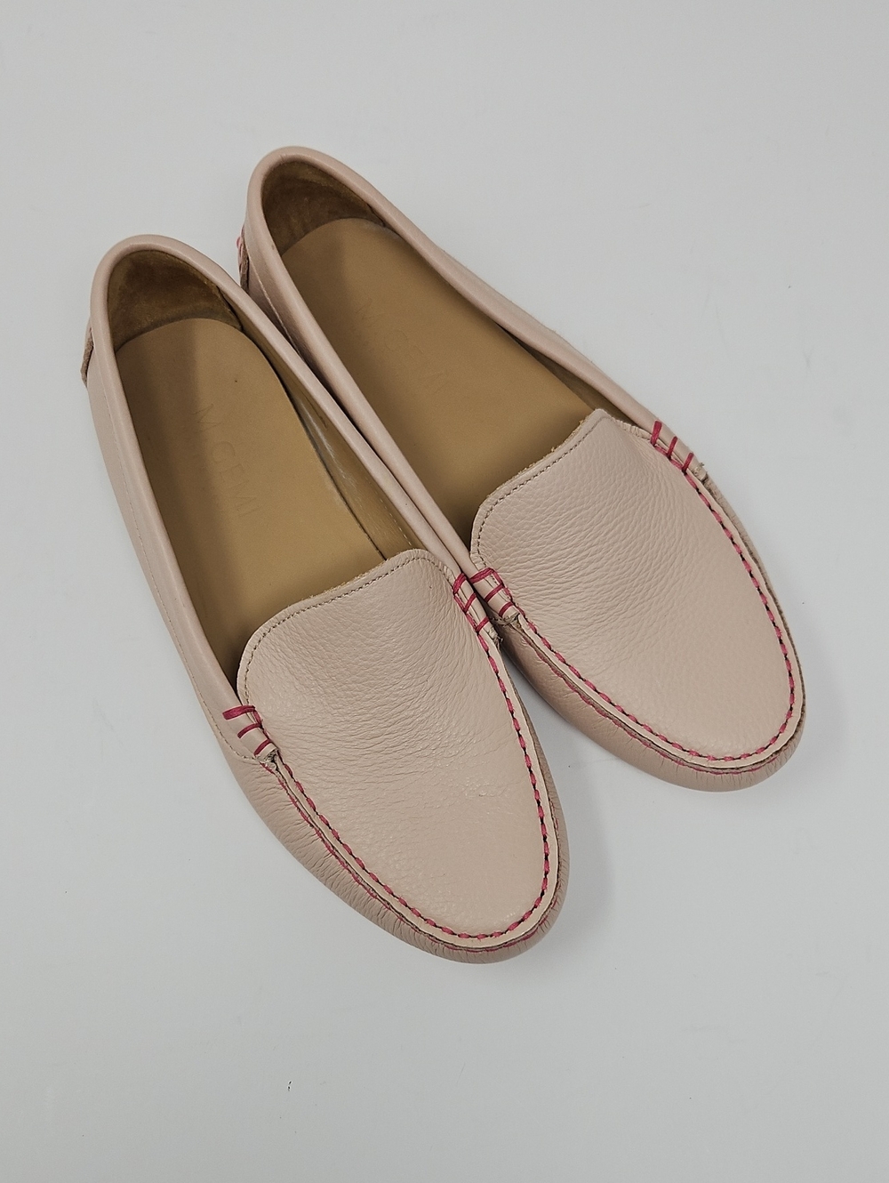 M.Gemi Light Pink Women's Leather Driving Loafers Contrast Stitching Women's 36